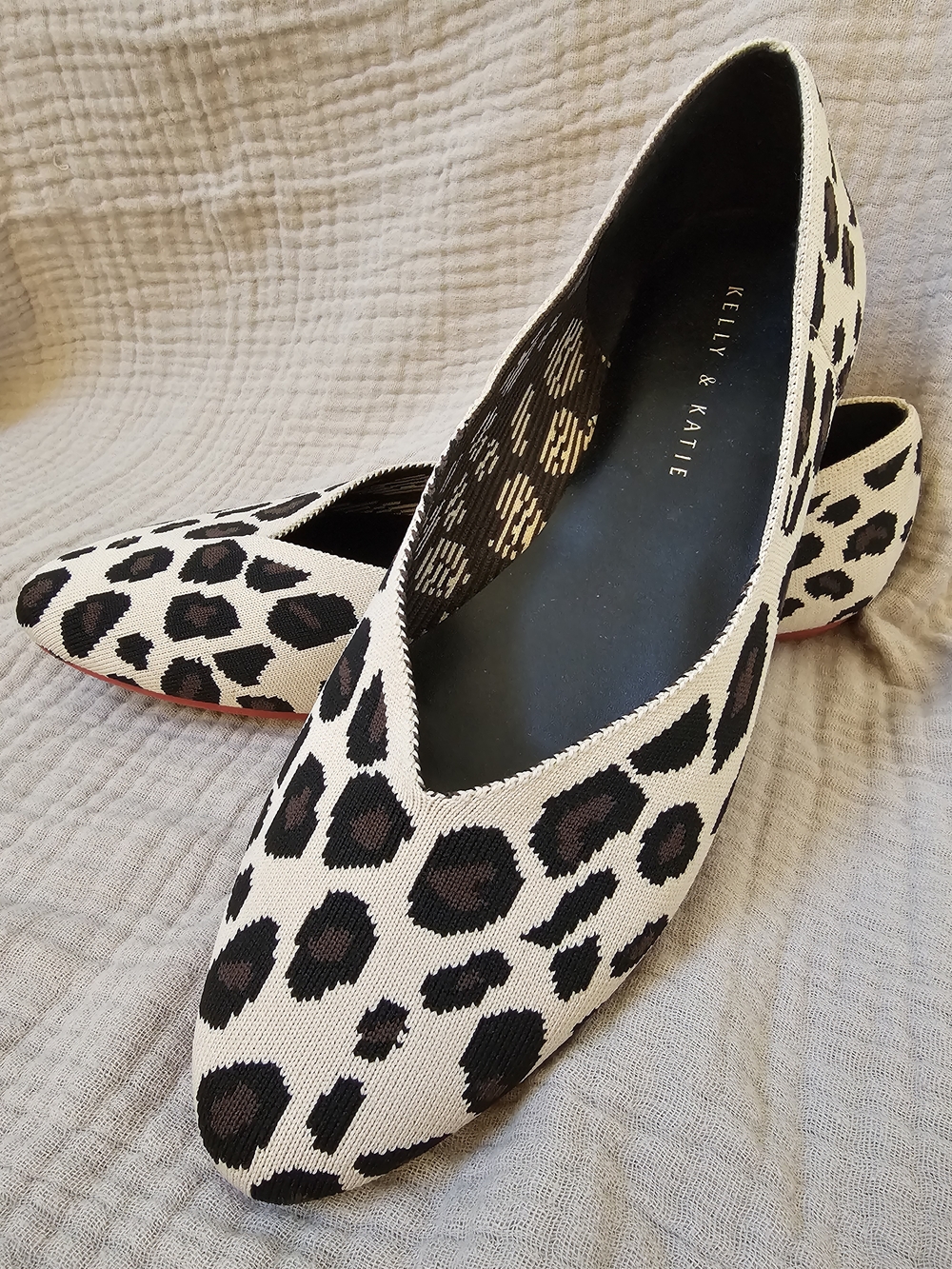 Kelly & Katie Leopard-Print Pointed Flats in Black and Cream